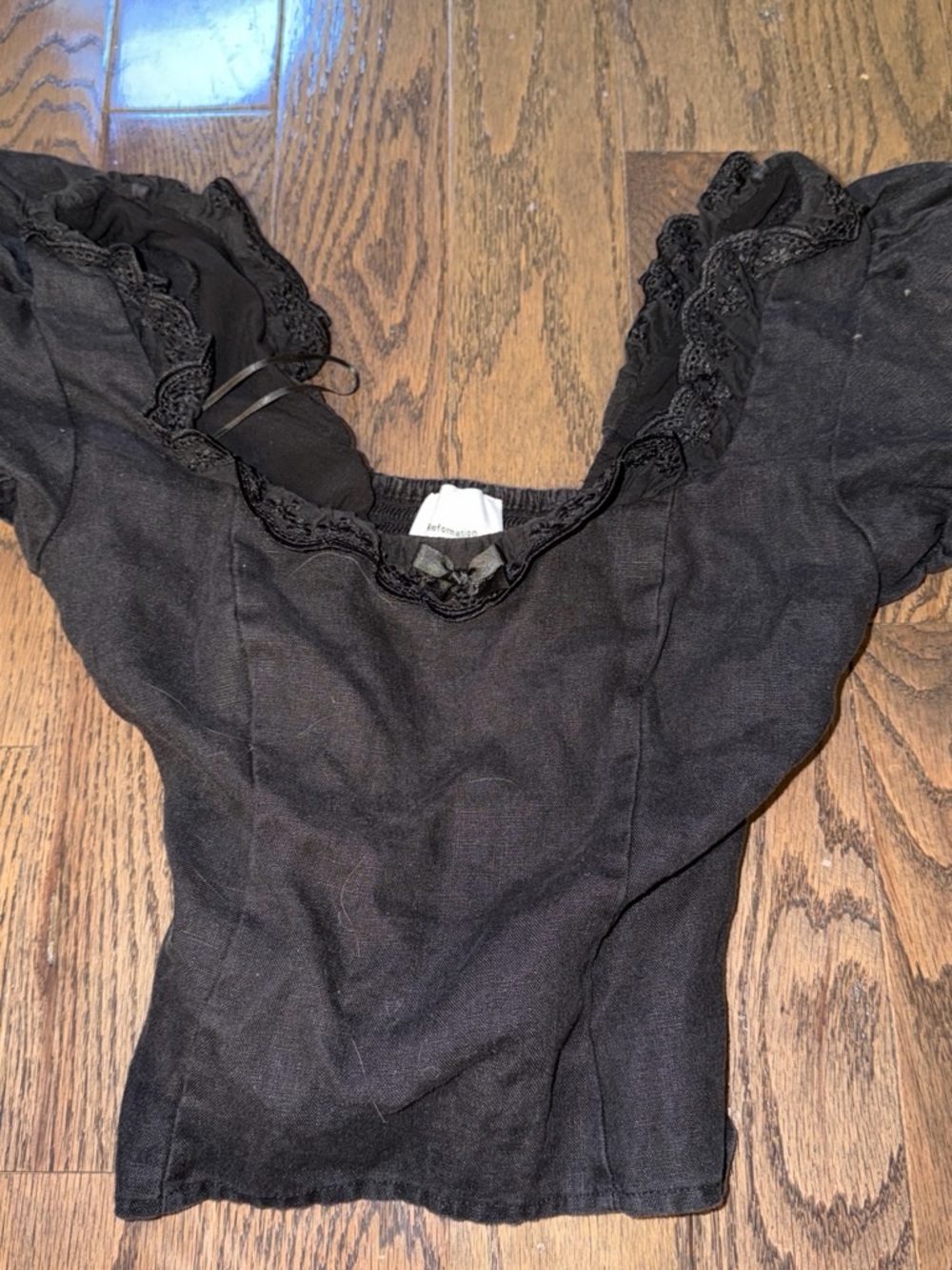 Reformation Black Lace-Trim Bodysuit